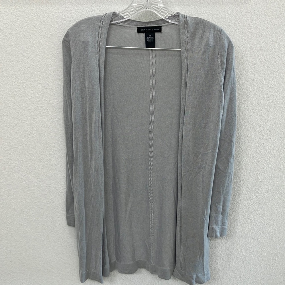 Joan Vass Long Open‎ Cardigan Rayon Gray Sz XS- EUC